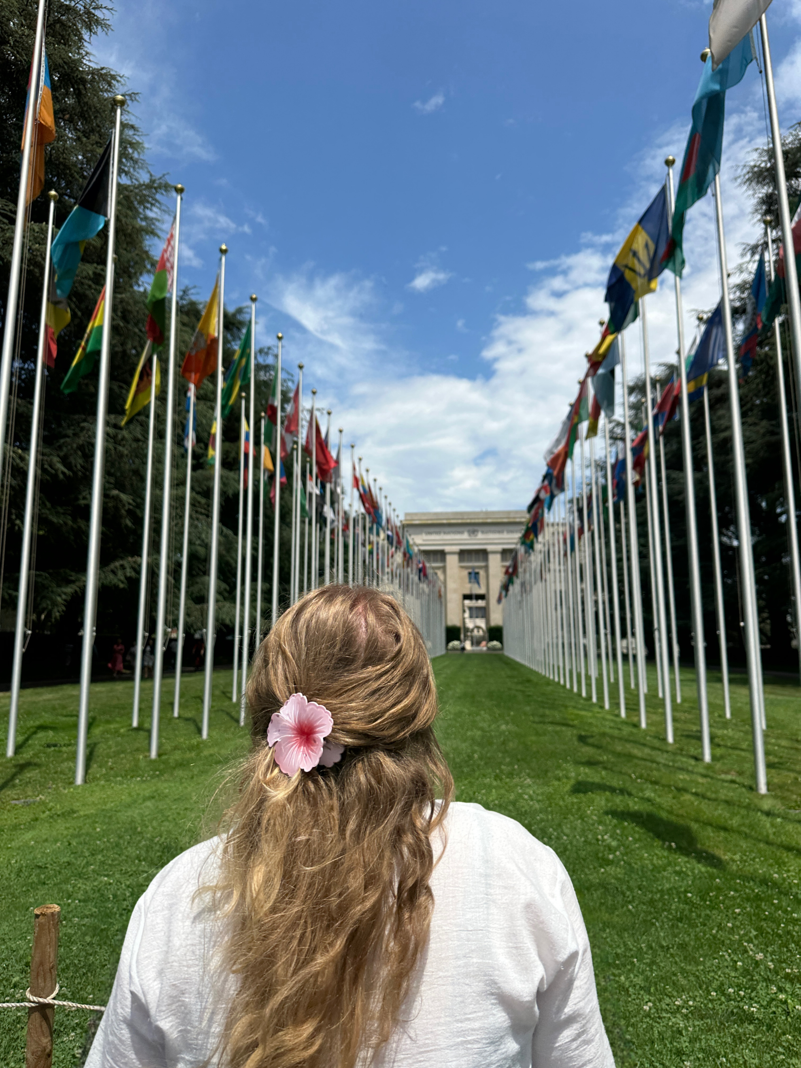 Molly at the United Nations Flags where she went to tell her story of refinding and telling her story