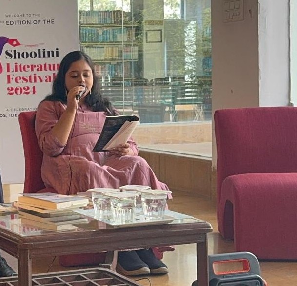 Srijani reading at Shoolini Literature Festival in India 