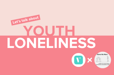 text on a pink background that says "Let's Talk about Youth Loneliness"