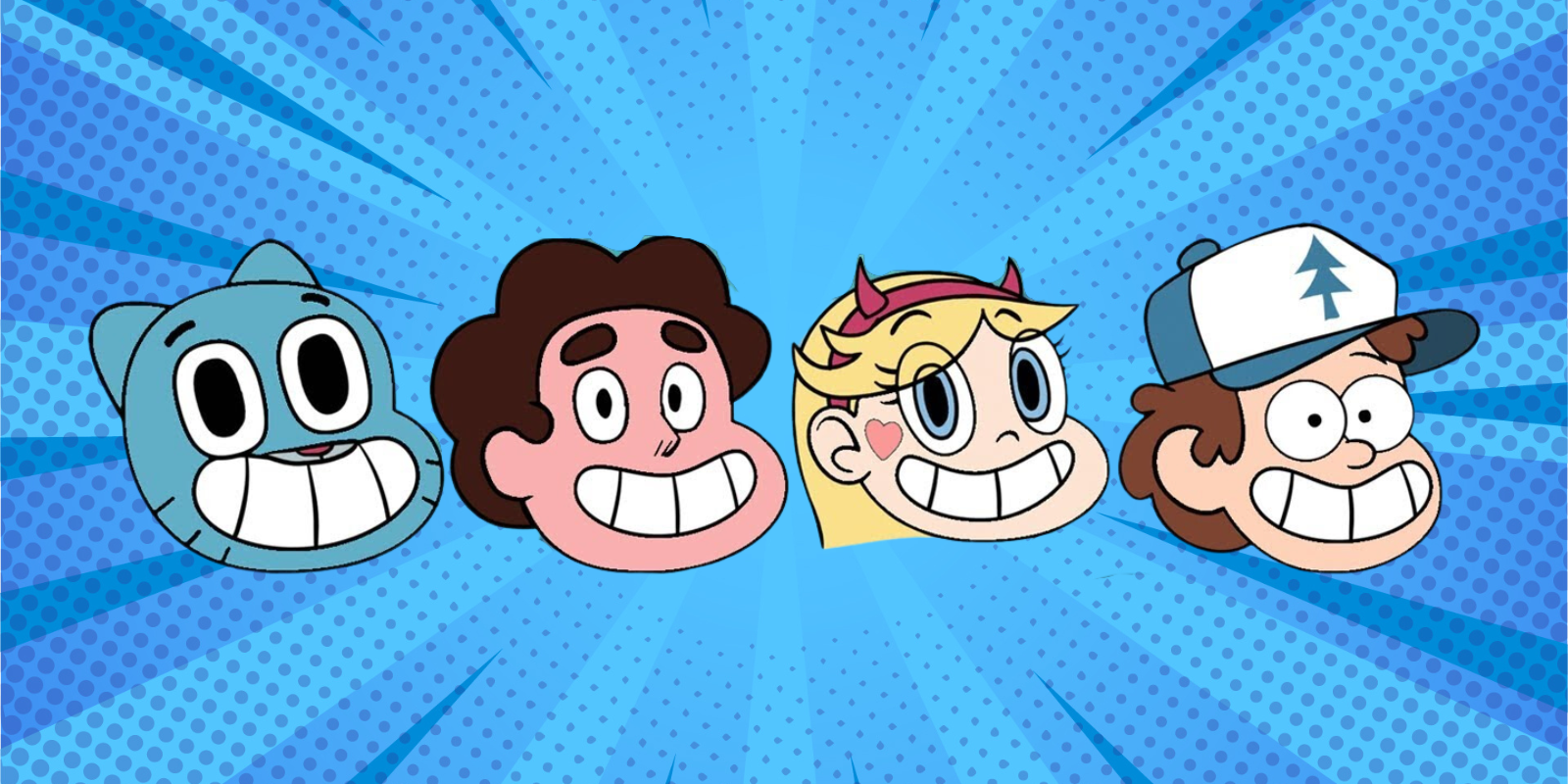 cartoon faces on a blue background