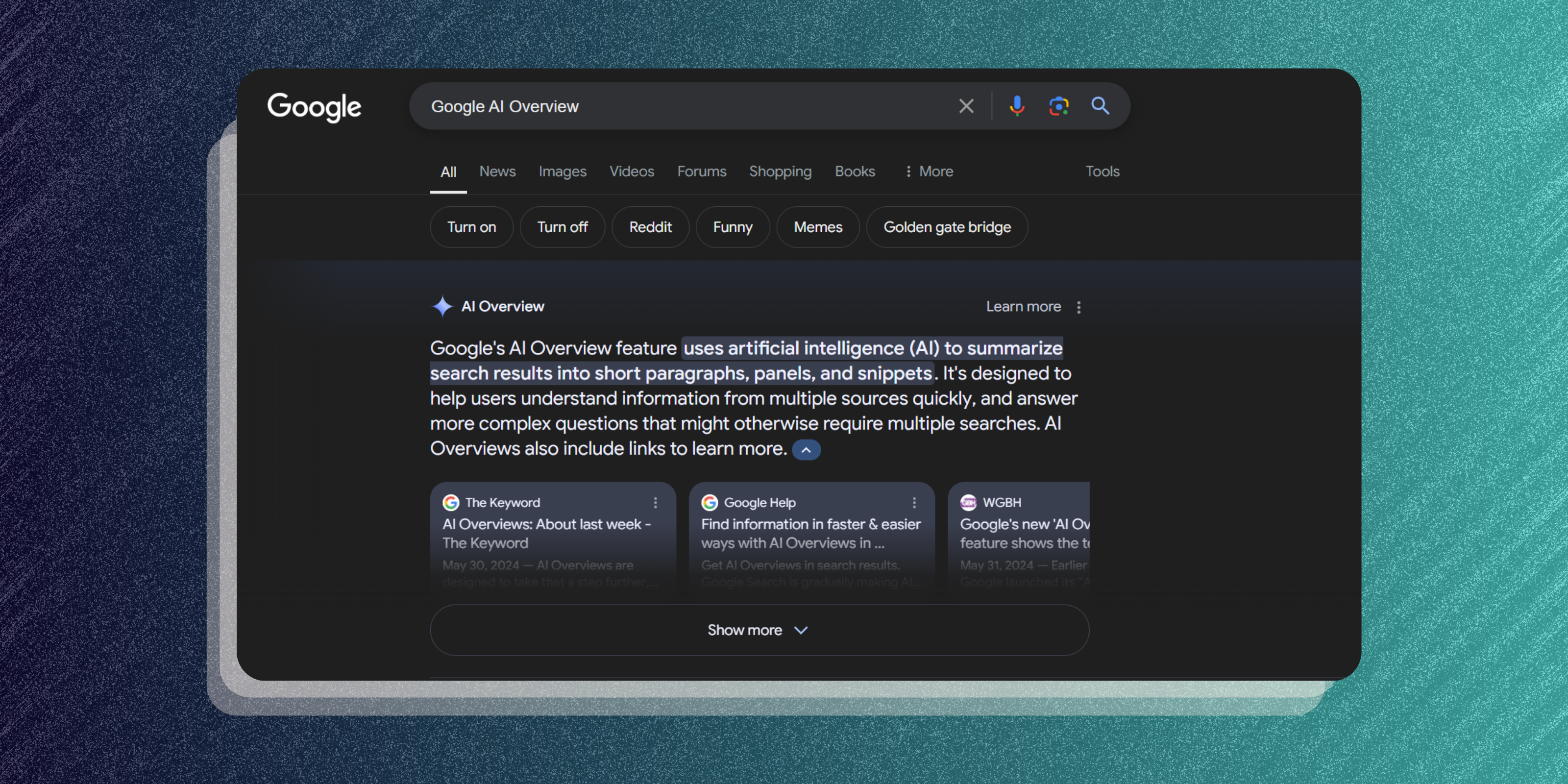 google ai overview on a blue and teal background