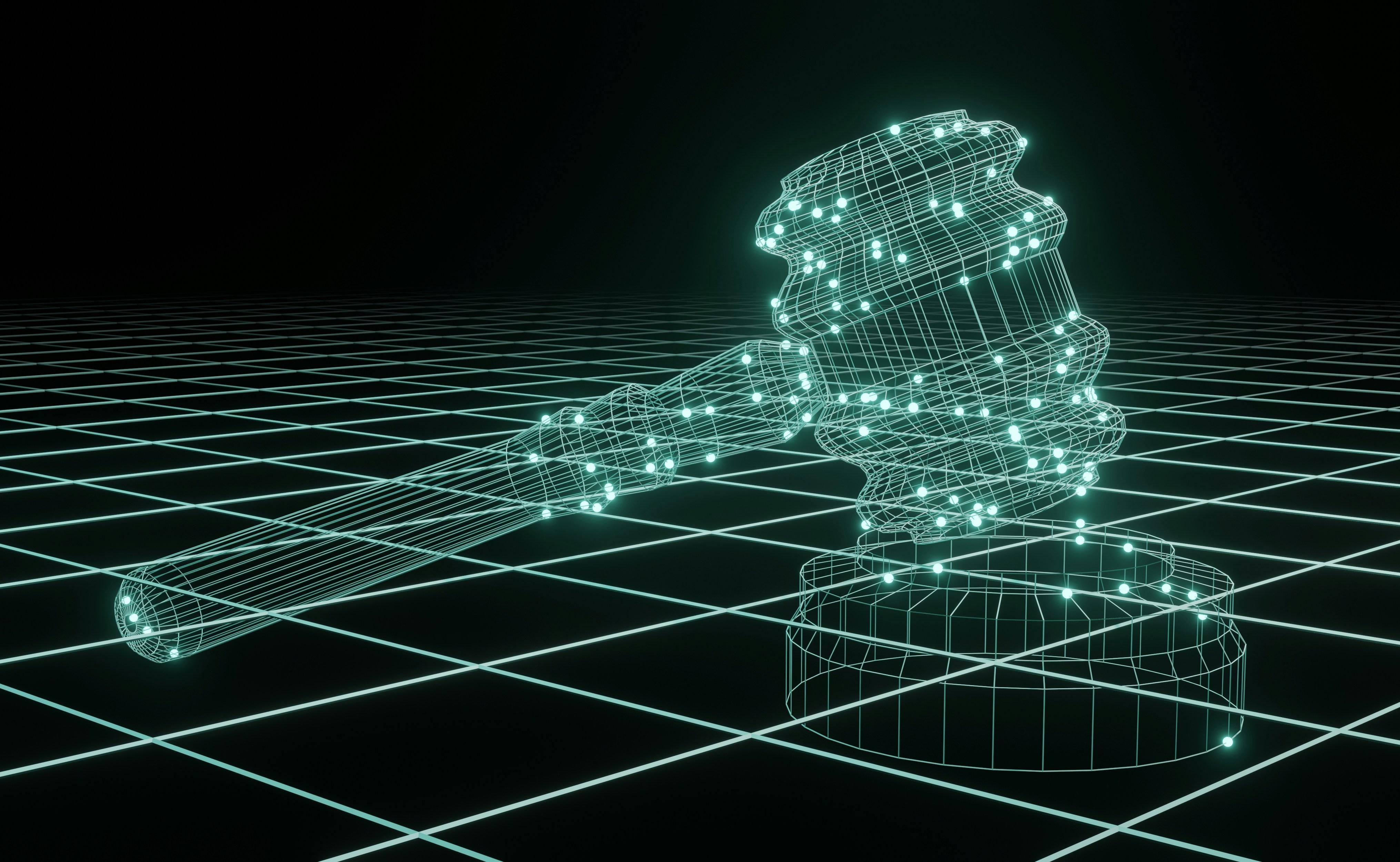 3D image of a judges gavel on a black background