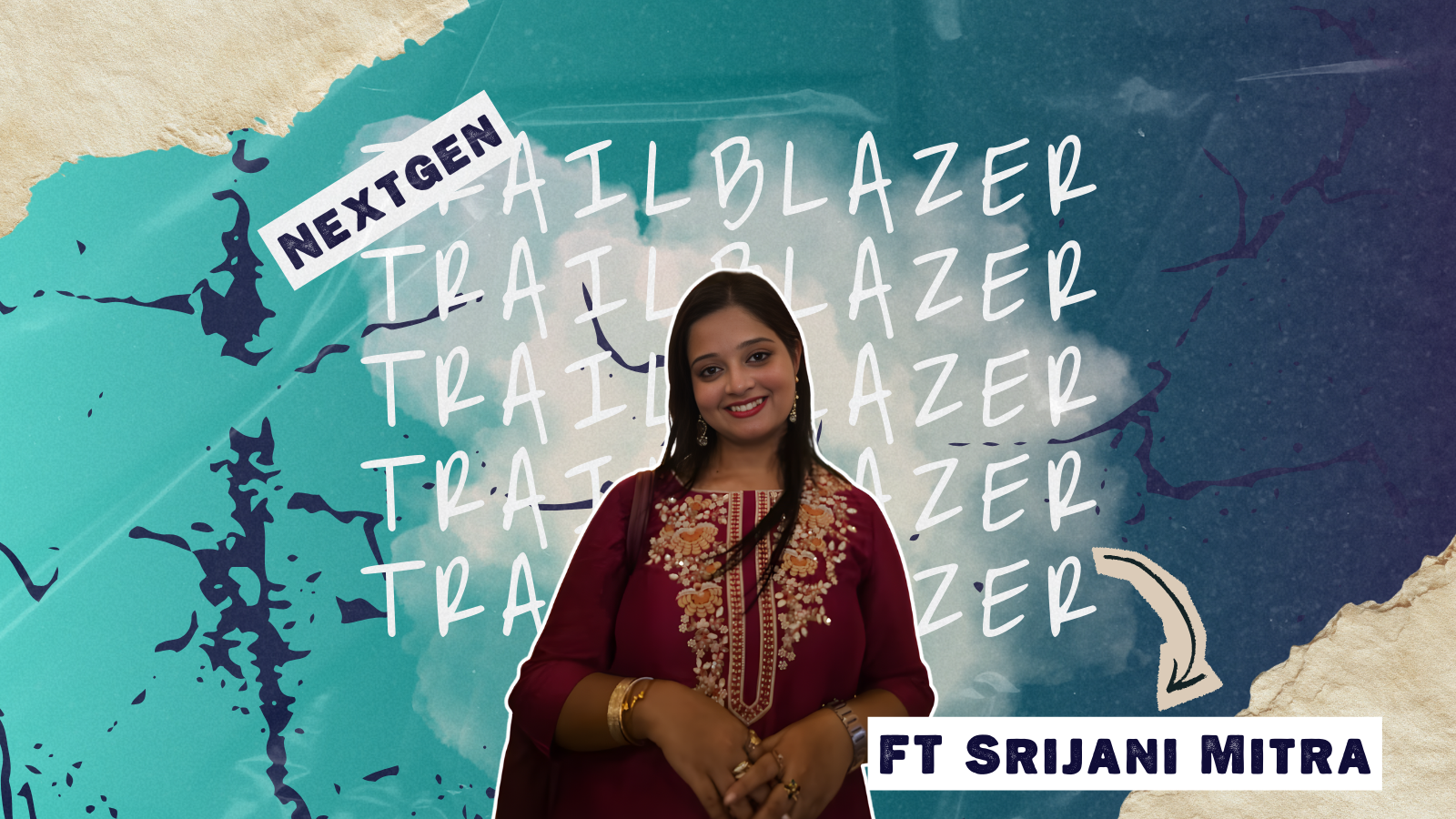 Photo of Srijani on a blue background with Next Gen Trailblazer overlayed