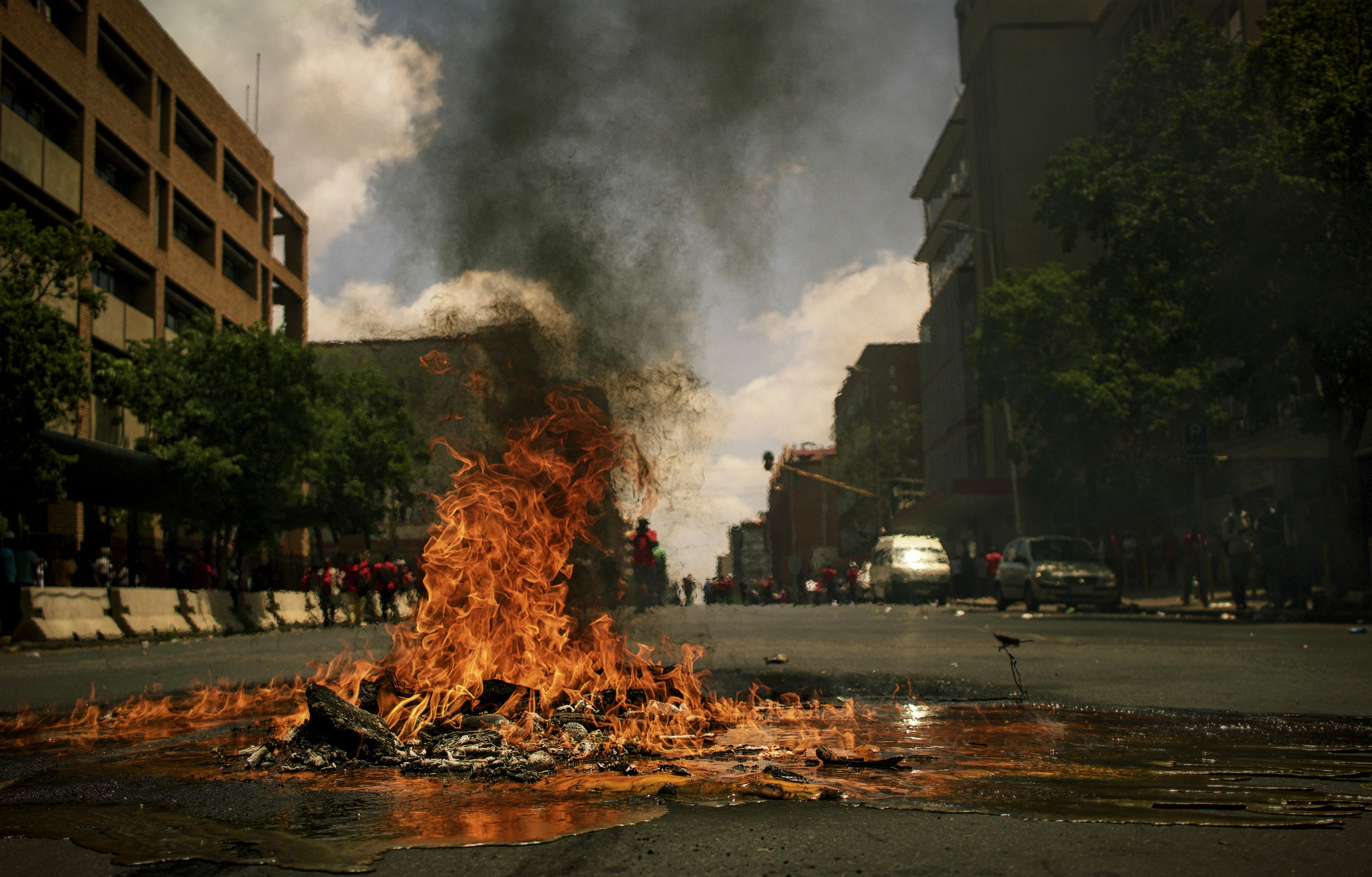 fire burning in the street