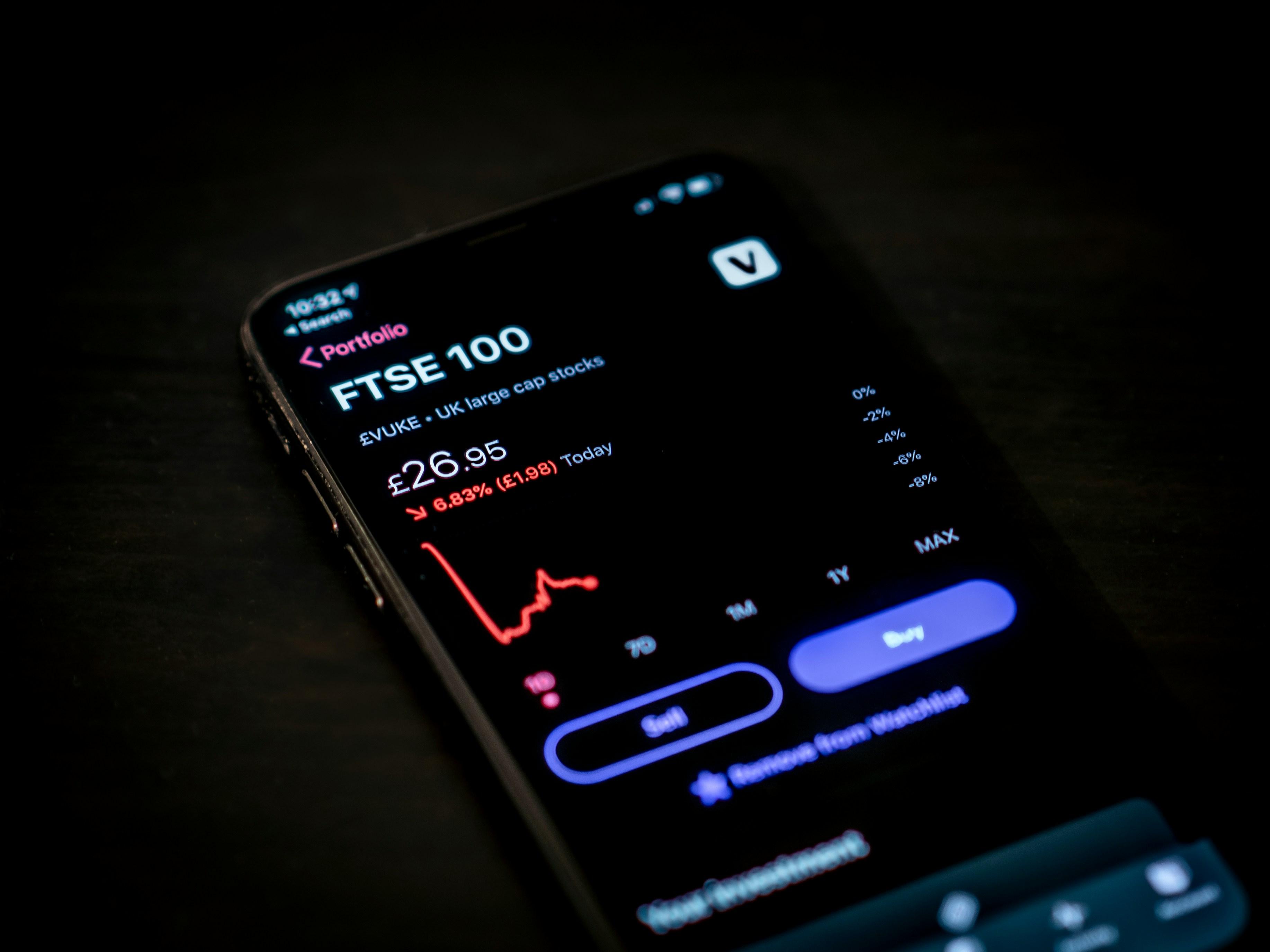 A phone screen showing stock market predictions. 