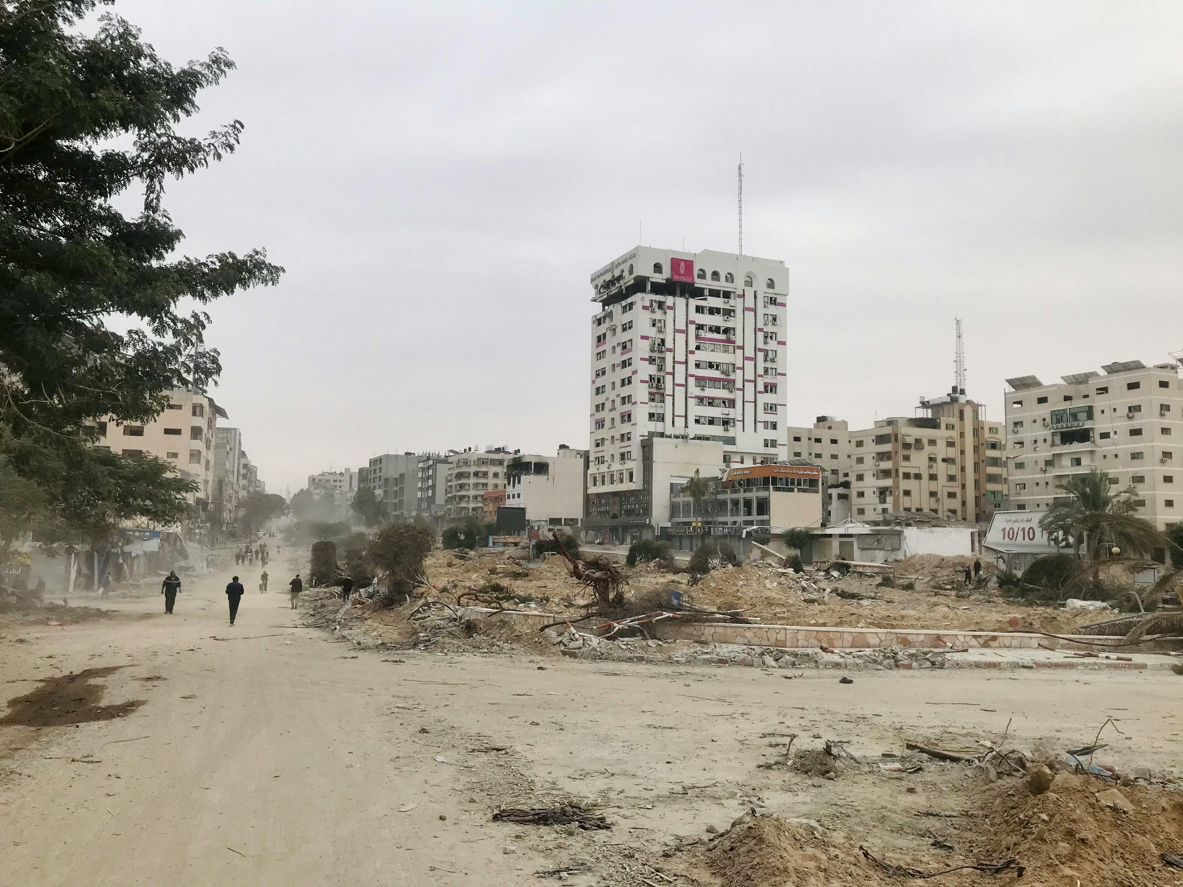 A destroyed street in Gaza. 