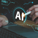 a hand taping on a graphic that says "AI"