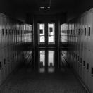 lockers in a dark hallway