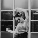 black and white photo of woman dancing