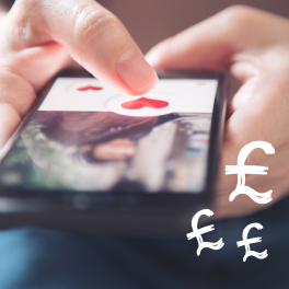 person scrolling on dating apps with the pound symbol surrounding their phone