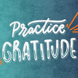 white text on a blue gradient background that says 'practice gratitiude'