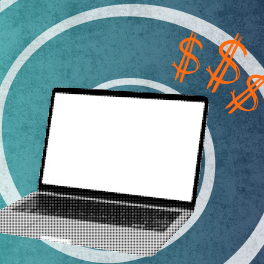halftone laptop with dollar signs 