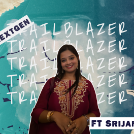 Photo of Srijani on a blue background with Next Gen Trailblazer overlayed