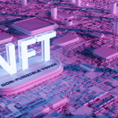 A purple image of large glowing letters spelling out NFT