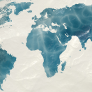blue silhouette world map on a white paper background