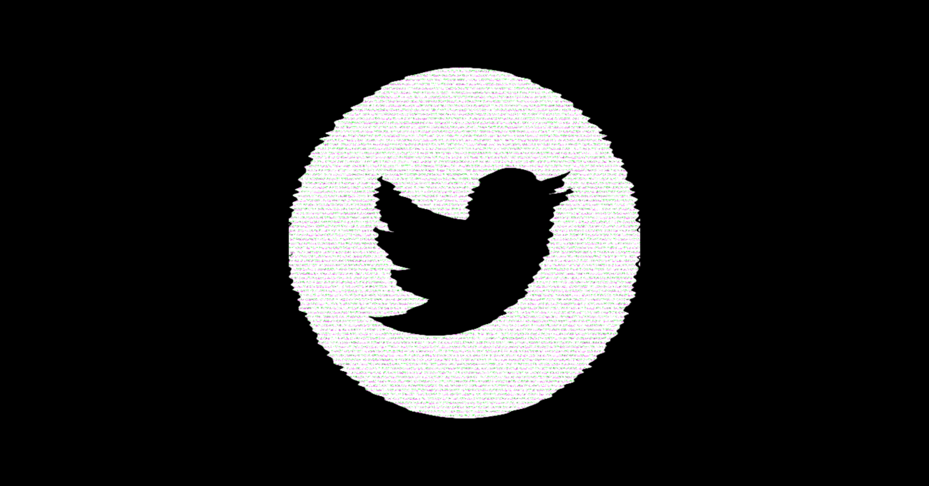 a glitched Twitter logo on a black background