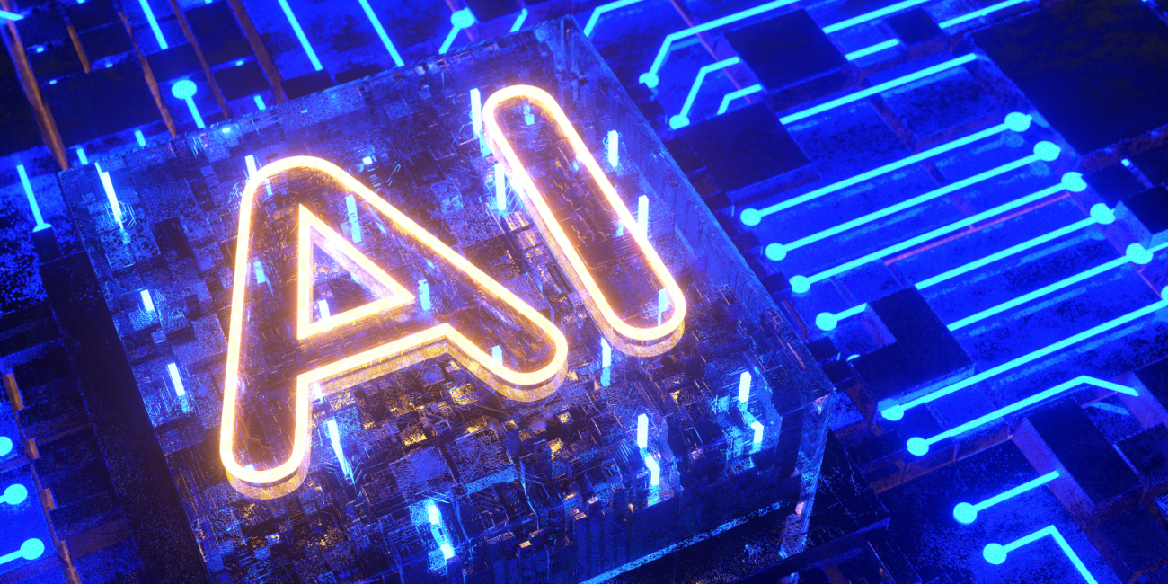 "AI" written in a neon sign