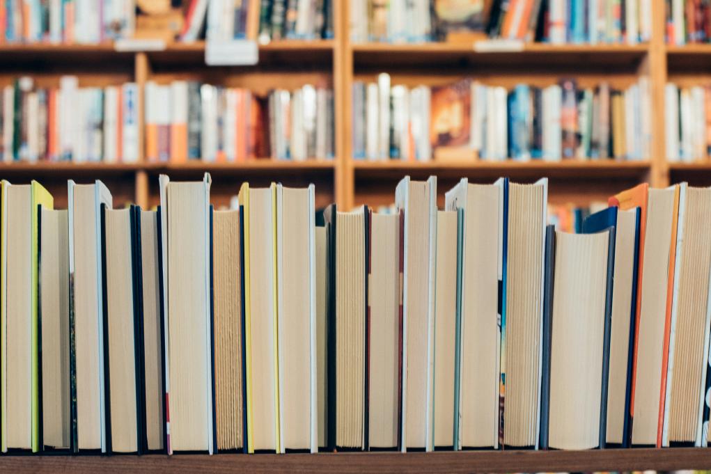 books lined up in a row
