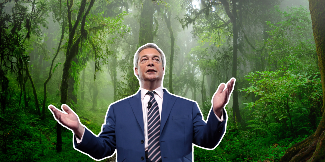 Nigel Farage Standing in front of a jungle background