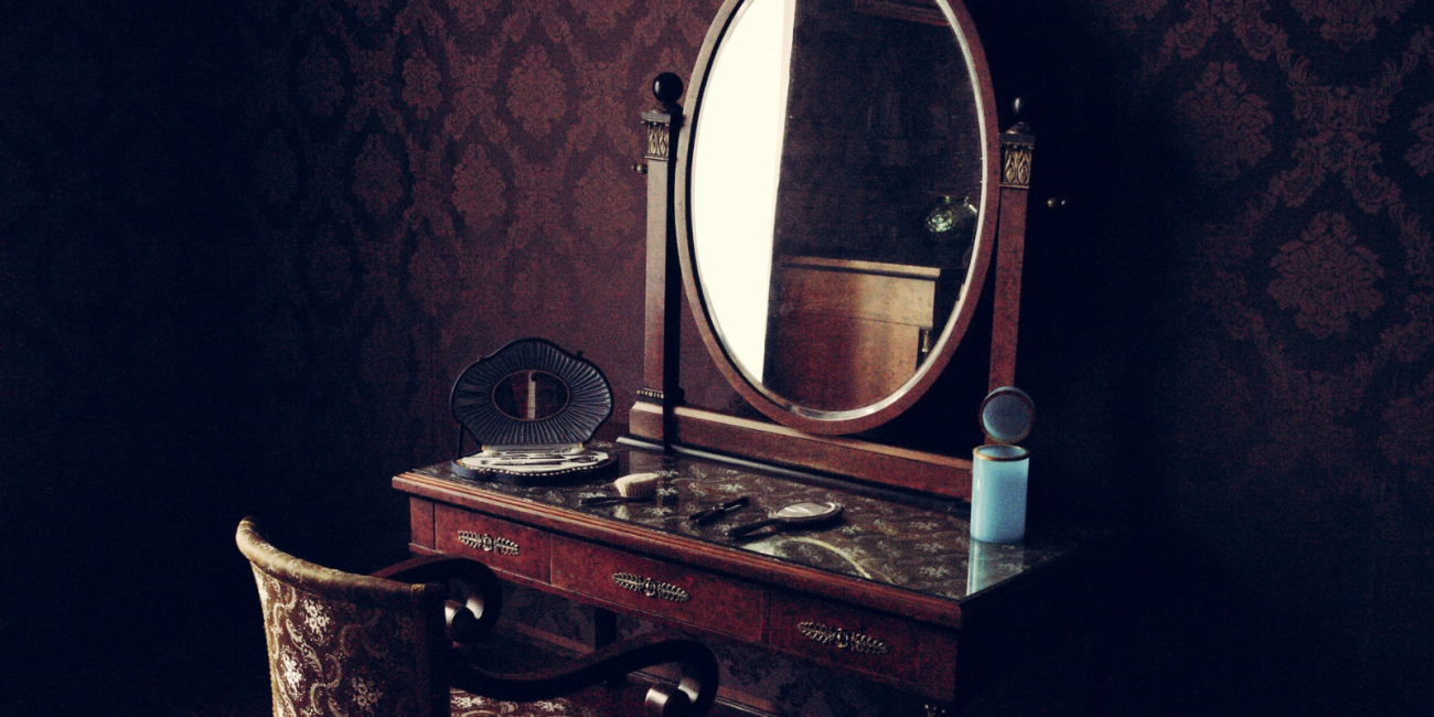 vintage vanity with a mirror