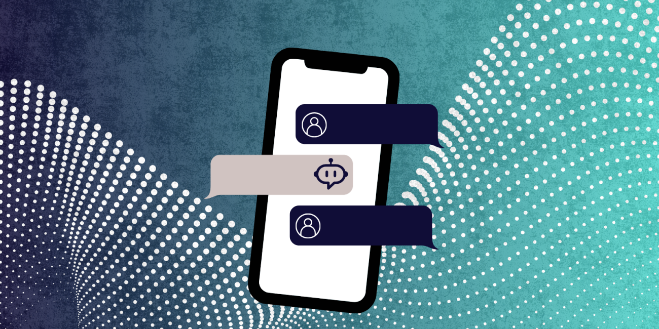 chat bubbles on top of a graphic of a mobile phone