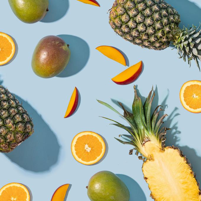 Fruit on a blue background.