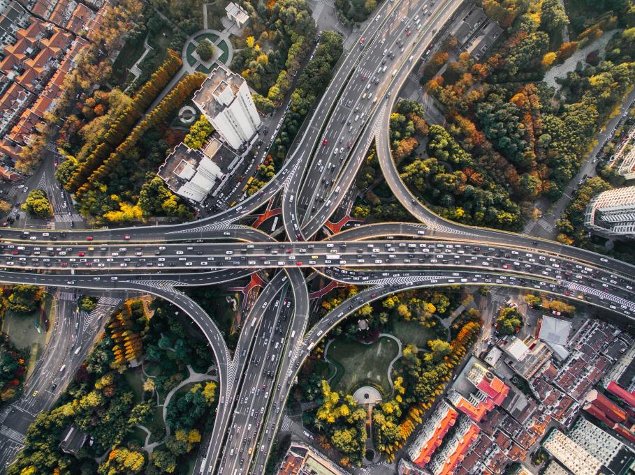 aerial photo of busy highways